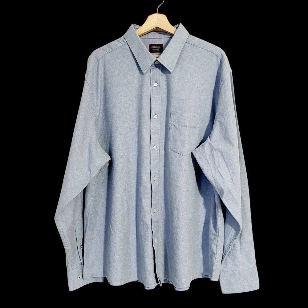 Untuckit Men's Flannel Sherwood Blue Long-Sleeve Button-Up‎ Shirt Size 3XL